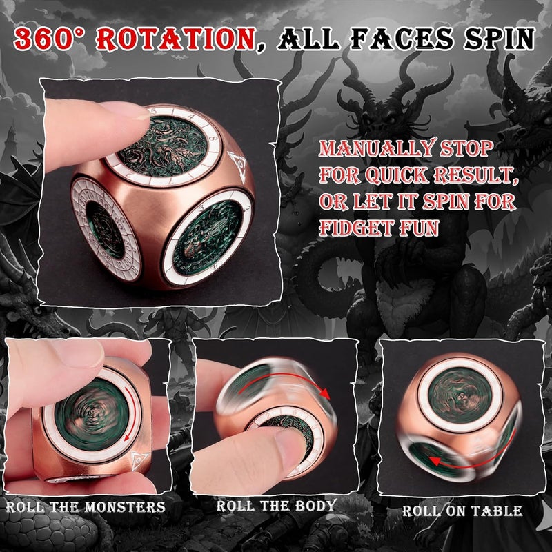 Haxtec Spinner Dice 7-in-1 Metal DND Dice Set Unique Dice DND Gifts Spinner Goblins Metal D&D Die Compatible with Dungeons and Dragons - Image 3
